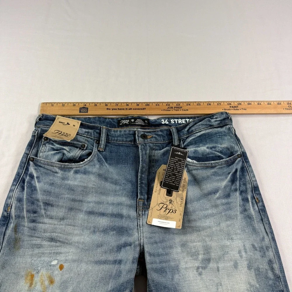 PRPS Jeans Mens 36x34 Blue Slim Tapered Stretch Denim Distressed Grunge NEW